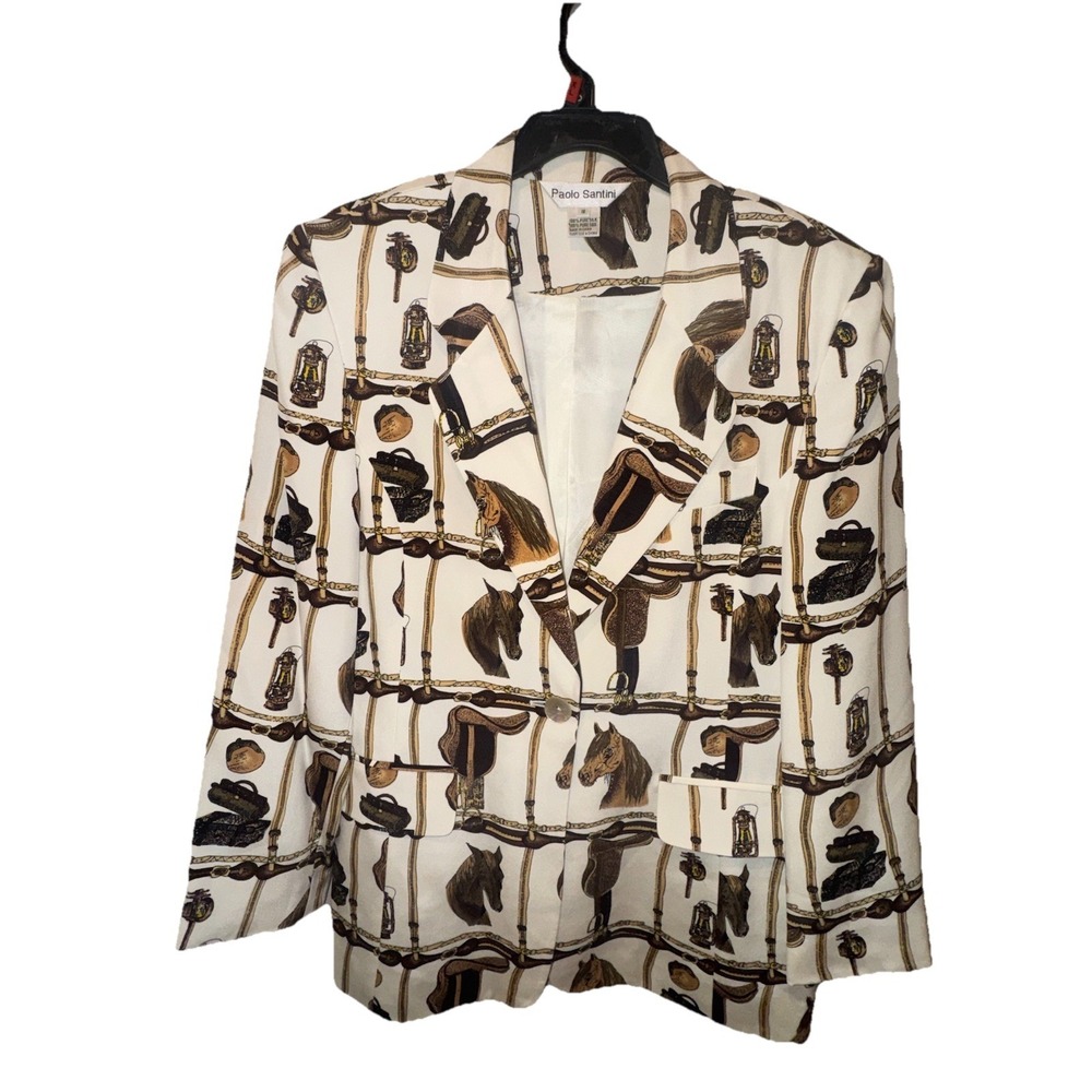 Vintage Paolo Santini Silk Blazer Horse Equestrian Western Boho Jacket 12